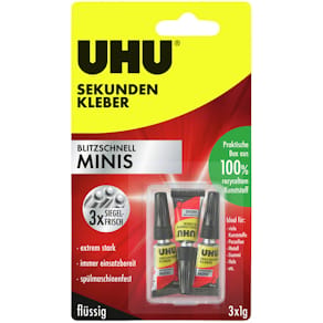 Sekundenkleber UHU blitzschnell MINIS, 3 x 1 g