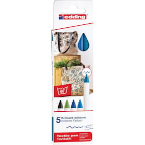 Textielstift Edding 4600, set van 5, geassorteerde koude kleuren