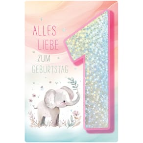 Geburtstagskarte Kinder Girls, Zahl 1