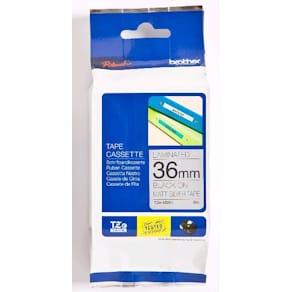 Tape Brother TZe 36mm svart på silver/metallic