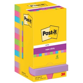 Haftnotizblock Post-it Super Sticky, 12 x 90 Blatt, bunt