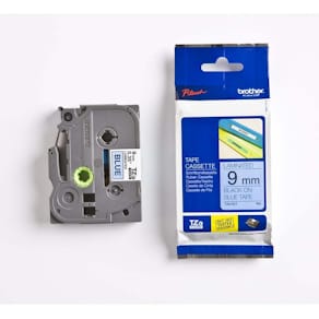 Labeltape Brother 9 mm x 8 m, sort/blå, 5-pak