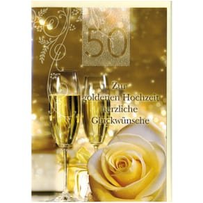 Grußkarte Goldhochzeit, bunt, mit Glitzer, mit Umschlag