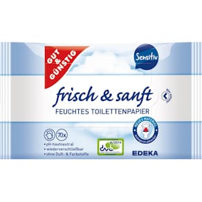 Feuchtes Toilettenpapier GUT & GÜNSTIG Sensitive, 2x70 Stück