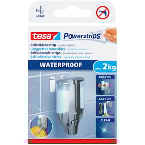 Haftstreifen tesa Powerstrips Waterproof, Large, weiß, 6 Stück