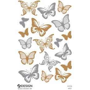 Sticker Avery Zweckform Schmetterlinge, transparent/gold, 18 Etik