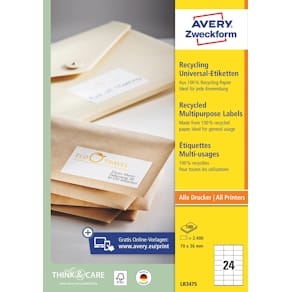 Etikett AVERY återv. 70x36mm 2400/fp