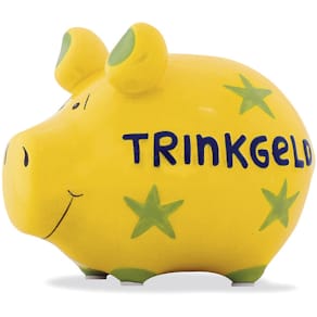 Spardose KCG Trinkgeld, Schwein, klein, gelb/grün