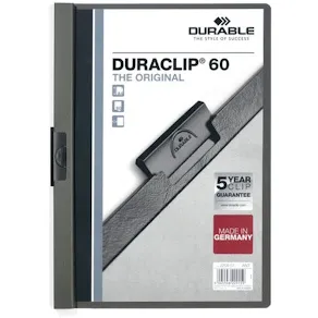 Klämmapp DURABLE Duraclip 2209 A4 6mm, mörkgrå, 25st