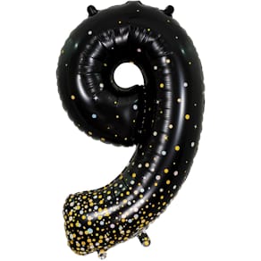 Folienballon OAK TREE Sparkling Fizz, Zahl 9, Schwarz/Gold, 86 cm