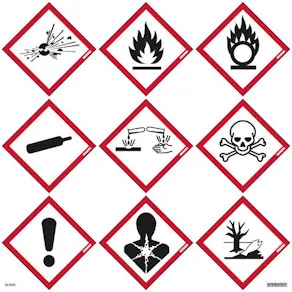 Skylt Faropiktogram CLP 9st 85x85mm