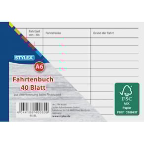 Fahrtenbuch STYLEX, A6, 40 Blatt