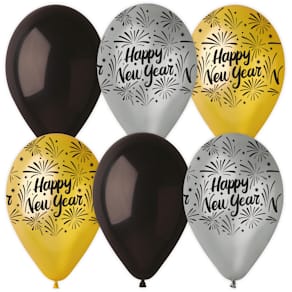 Luftballon KARALOON Happy New Year, 6 Stück, Ø 28–30 cm, sortiert