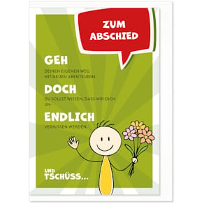 Humorkarte KOMMA³, Abschied