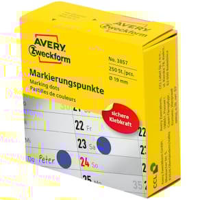 Markierungspunkte Avery Zweckform, Ø 19 mm, blau, 250 Stück