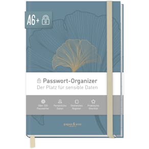 Passwort-Organizer PAPER&YOU Blue Gingko, A6+, blau, 144 Seiten