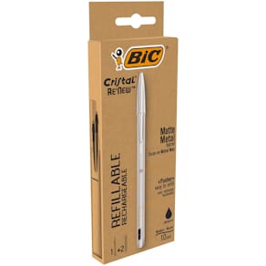 Balpen Bic Cristal Re-new, zilveren lichaam, zwarte inkt, doos