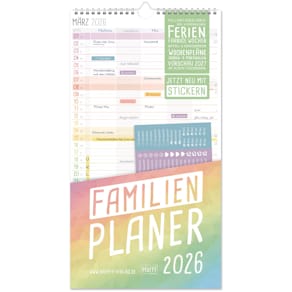 Familienplaner HÄFFT Rainbow 2026, 5 Spalten, 22,5 x 42 cm