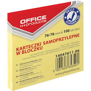 Memoblok, 76 x 76 mm, 100 vel, geel