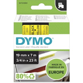Labeltape Dymo D1, 19 mm, zwart op geel