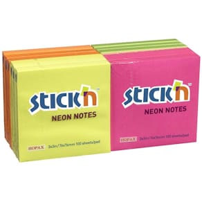 Selvklæbende notes BNT Stick'n neon ass. 76x76 mm, 12 blokke