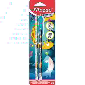 Grafietpotlood Maped Jungle Fever HB met gum, + leerhulpmiddel, 2