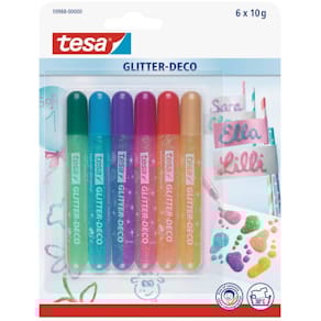Glitzerkleber tesa Glitter-Deco, 6 x 10 g, sortiert, Glitterglue