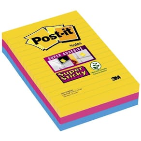 Notes, Post-it Super sticky, assorteret 101x152mm, pakke a 3 stk
