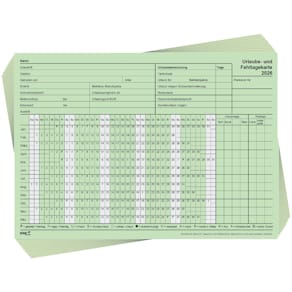 Urlaubs- und Fehltagekarte RNK 2026, DIN A5 quer, grün, 10 Stück