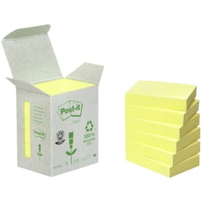 Klistresedler Post-it miljøvenlige gul 38x51 mm, 6 blokke