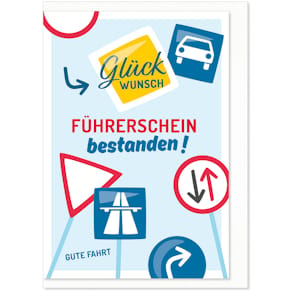 Glückwunschkarte KOMMA³ Führerscheinbillett, z. Führerschein
