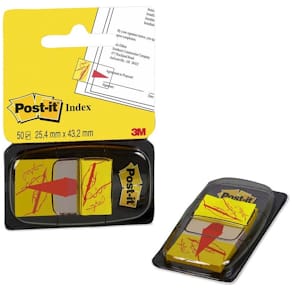 Indexfaner Post-it Underskriv her, 25x43 mm, gul/rød, 50 stk