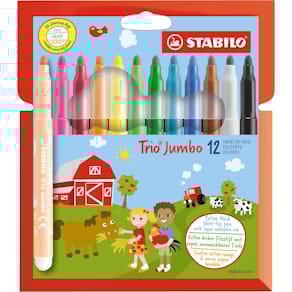 Viltstift STABILO Trio Jumbo, etui van 12 stuks, assorti