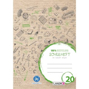 Schulheft LANDRE A4, Lineatur 20 blanko, 16 Blatt, grün