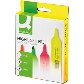 Markeerstift Q-CONNECT, geassorteerde kleuren, etui van 4 stuks