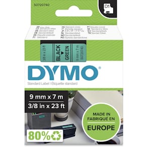 Tape Dymo D1, 9 mm, zwart op groen