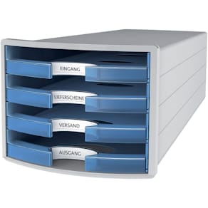 Schubladenbox HAN IMPULS, 4 Schubladen, l.grau/transl.blau