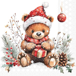 Motivserviette Ambiente Teddys Geschenk, 25 x 25 cm, Weihnachten