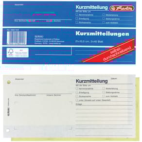 Kurzmitteilungsblock Herlitz, 1/3 A4 quer, 2x40 Blatt