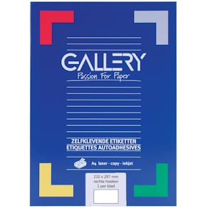 Etiketten Gallery, wit, 210 x 297 mm, rechte hoeken