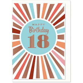 Geburtstagskarte KOMMA³, 18. Geburtstag, bunt, inkl. Umschlag