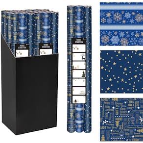 Geschenkpapier kerst, 70 cm x 2 m, blauw, pak van 3 stuks