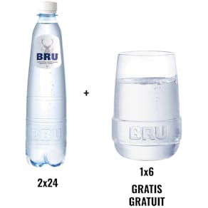 Bundel Bru, 2 x lichtsprankelend water 50 cl, pak 24 + 6 glazen