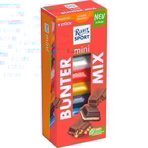 Schokoladenmischung Ritter Sport Bunter Mix Turm, 150g Packung