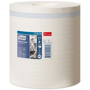 Aftørringsrulle Tork til M2, 1-lags hvid 195mm x 165m, 6 rl