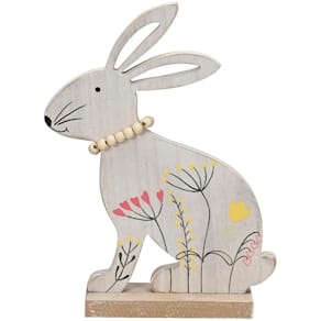 Dekofigur Osterhase Blumenwiese, Holz, bunt