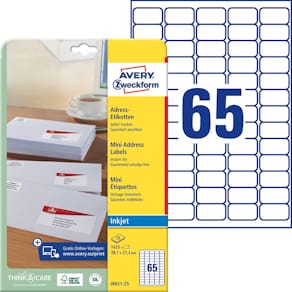Etikett AVERY QuickDRY 38,1x21,2mm 1625/FP