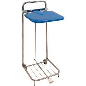 Säckställ Erik 60 liter, blått lock, fotpedal och 4 hjul, kromad