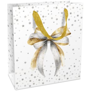 Geschenktragetasche BRAUN + COMPANY Glitter Bow, Schleife, weiß