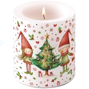 Weihnachtskerze Ambiente Elfen am Baum, 10 cm